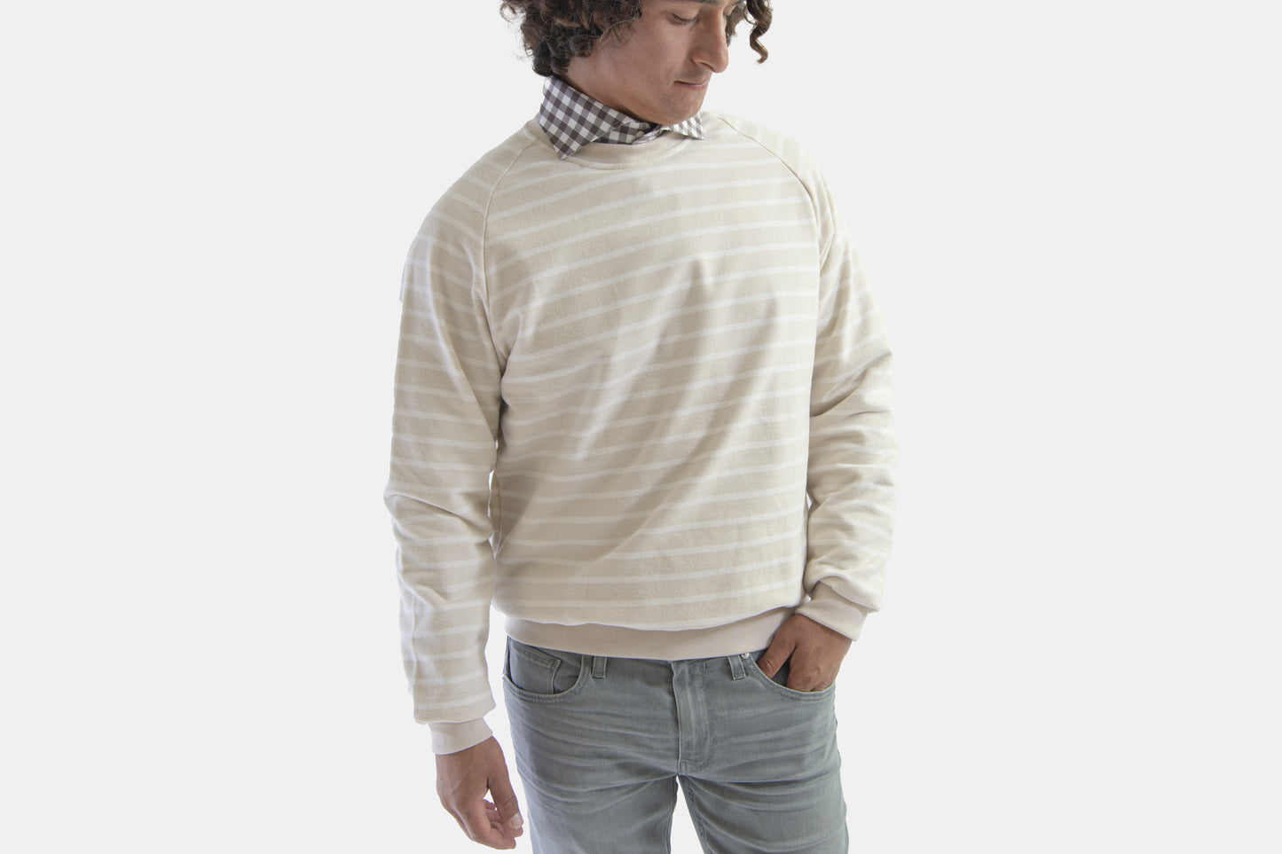 khakis of Carmel - cream striped sweatshirt