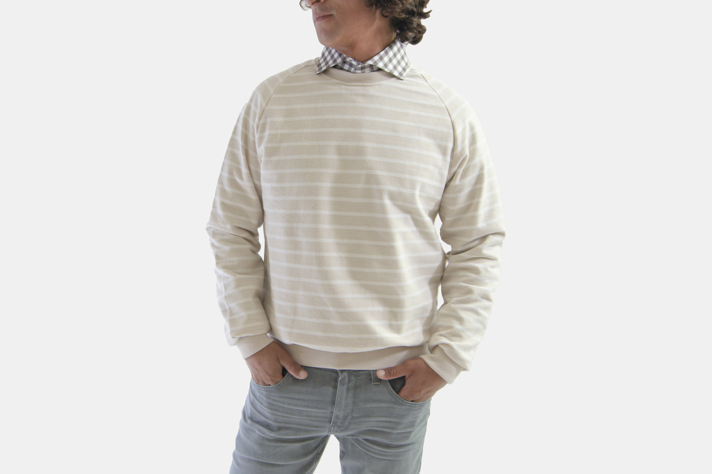 khakis of Carmel - cream striped sweatshirt