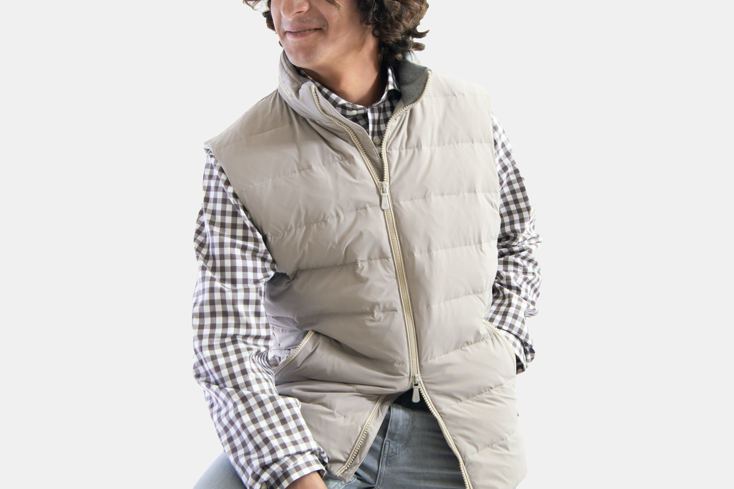 khakis of Carmel - sand colored vests with hood