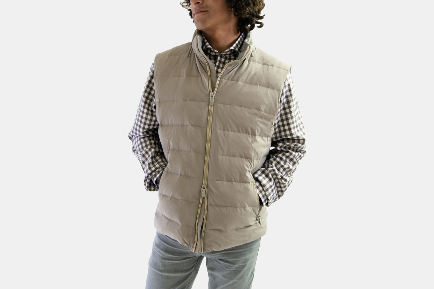 khakis of Carmel - sand colored vests with hood