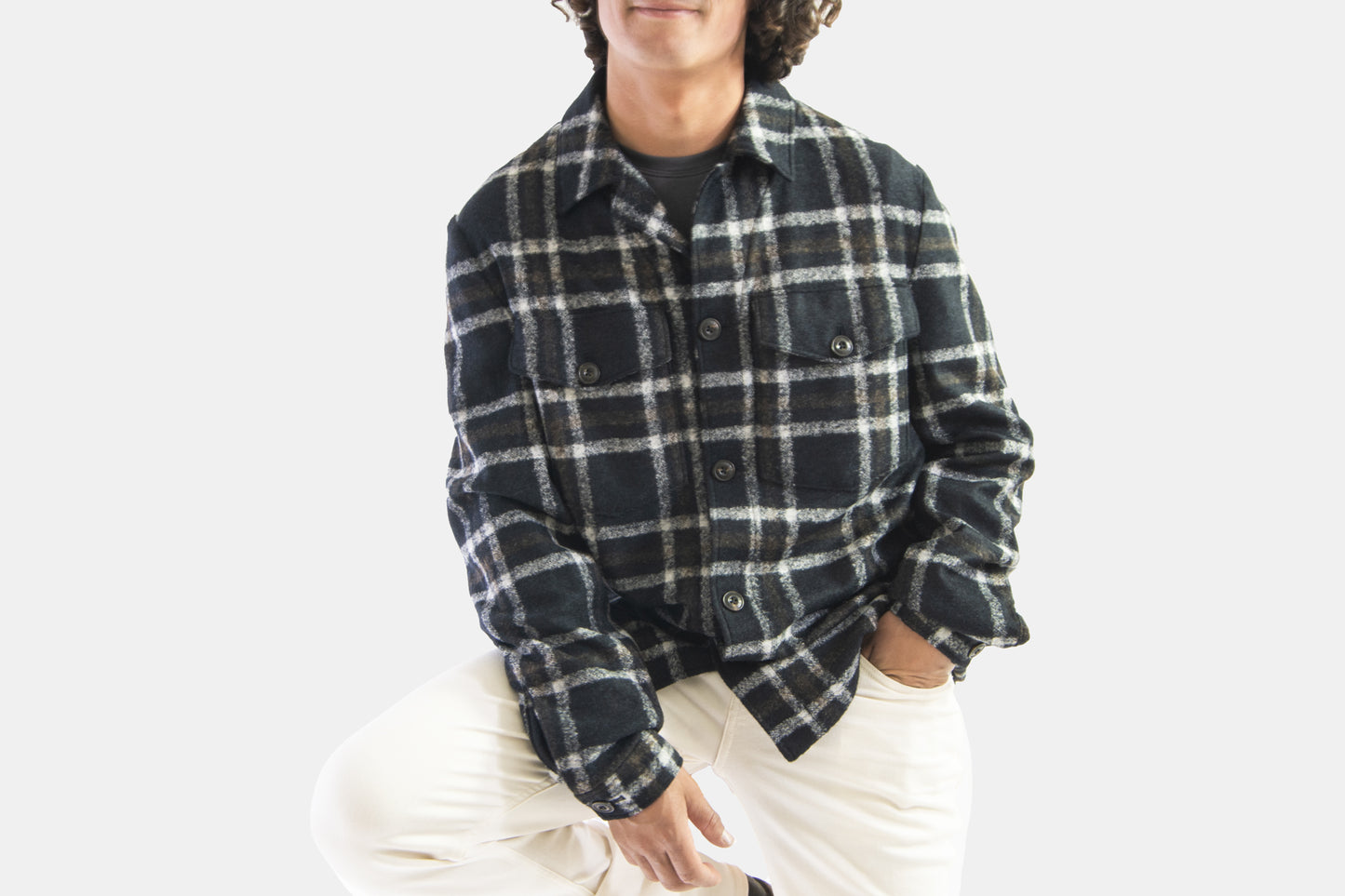 khakis of Carmel - light weight navy plaid overcoat