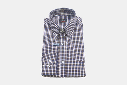 khakis of Carmel - brown and blue check shirt