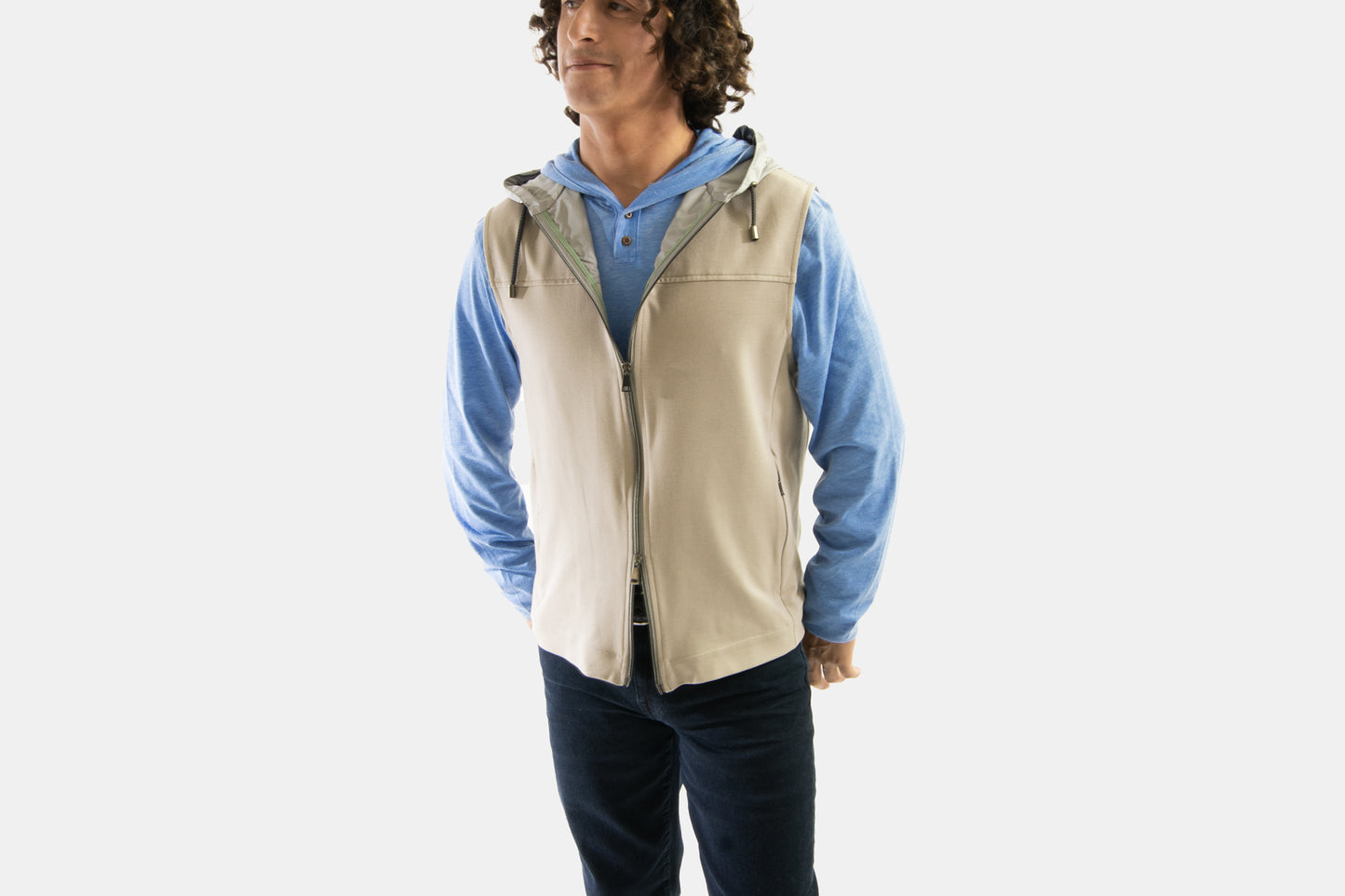khaki’s of Carmel - tan vest with hood