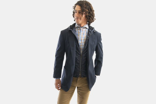 khakis of Carmel - navy sport coat with hood