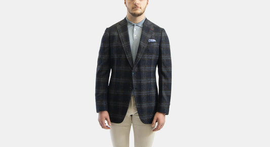 khakis of Carmel - navy plaid coat