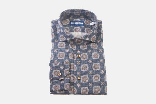 khakis of Carmel - blue mosaic geometrical pattern shirt