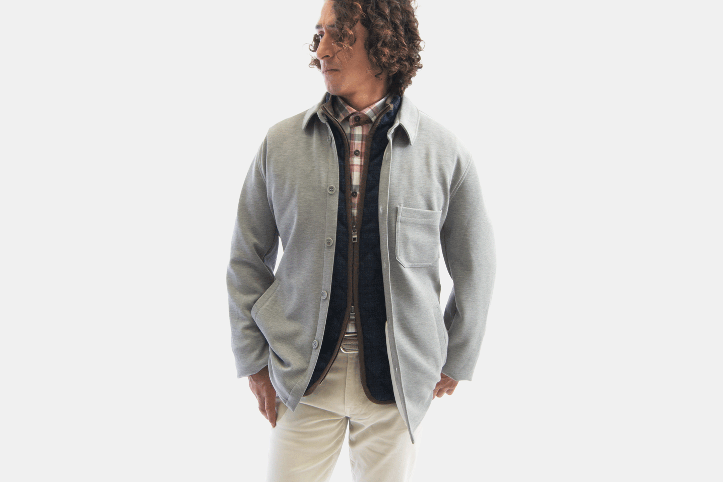 khakis of Carmel - grey overshirt