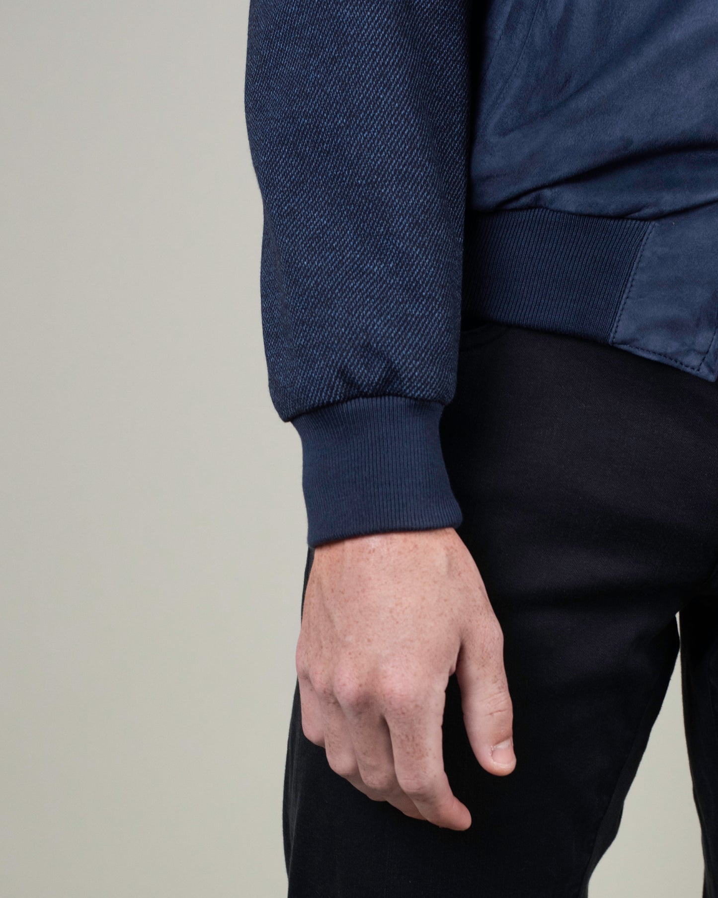 mandelli hybrid blue suede bomber