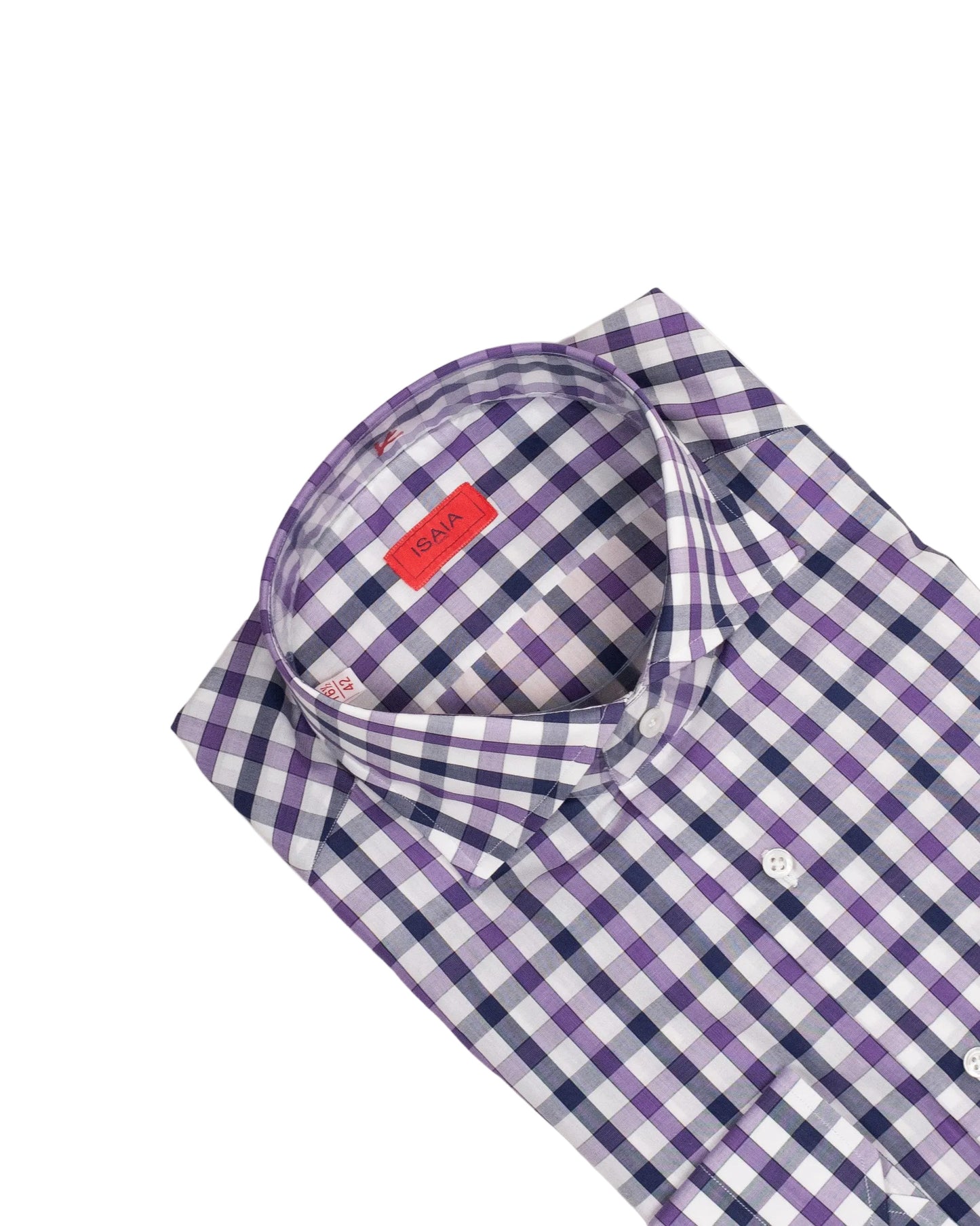 isaia violet check dress shirt