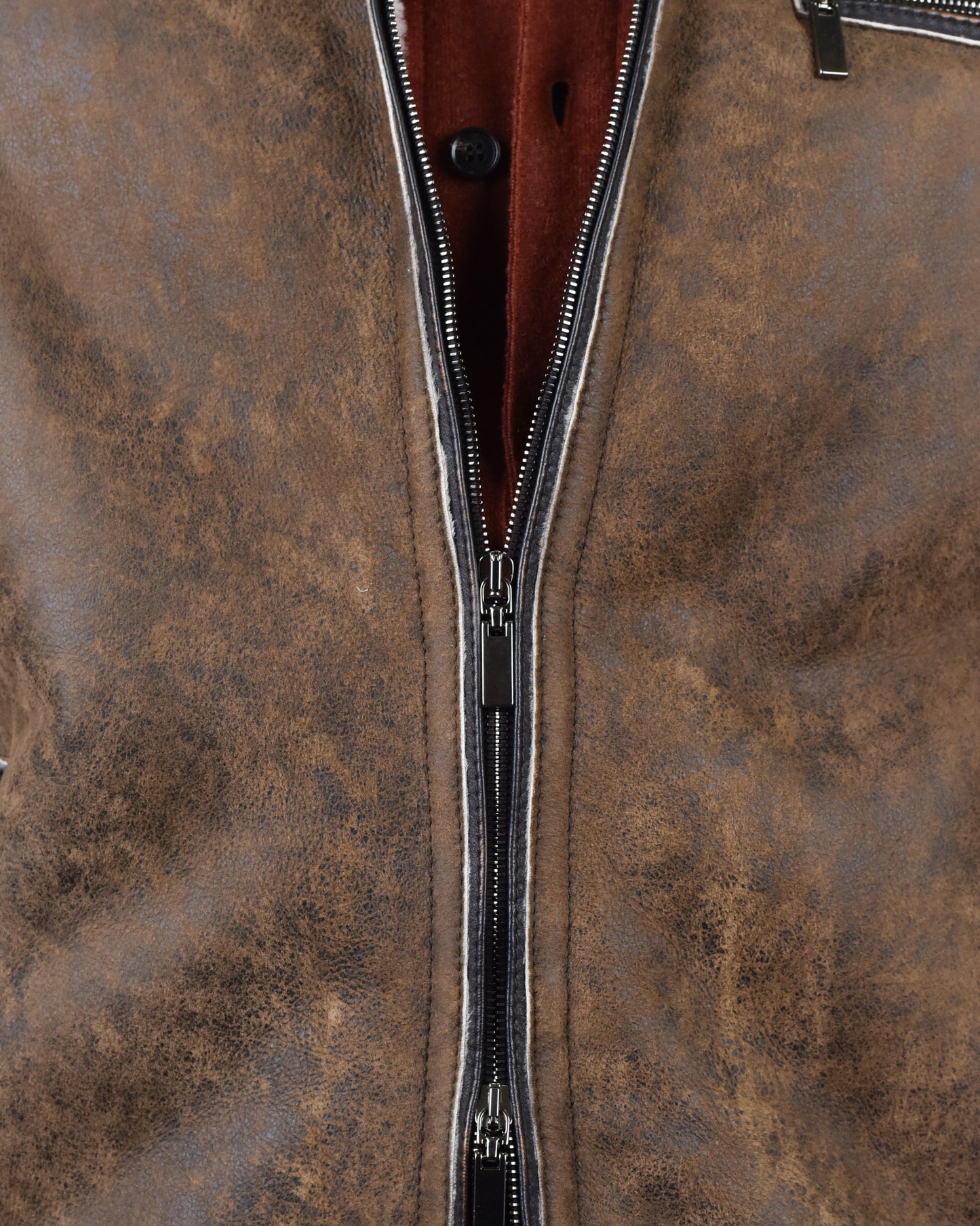 Khakis of Carmel - Brown Leather Zip-Up Jacket