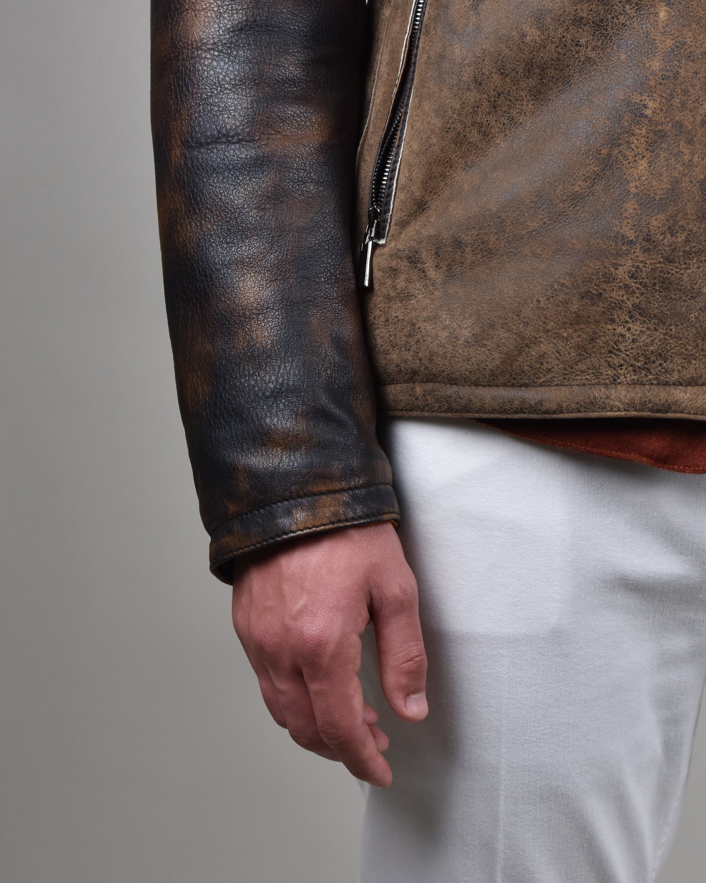 Khakis of Carmel - Brown Leather Zip-Up Jacket
