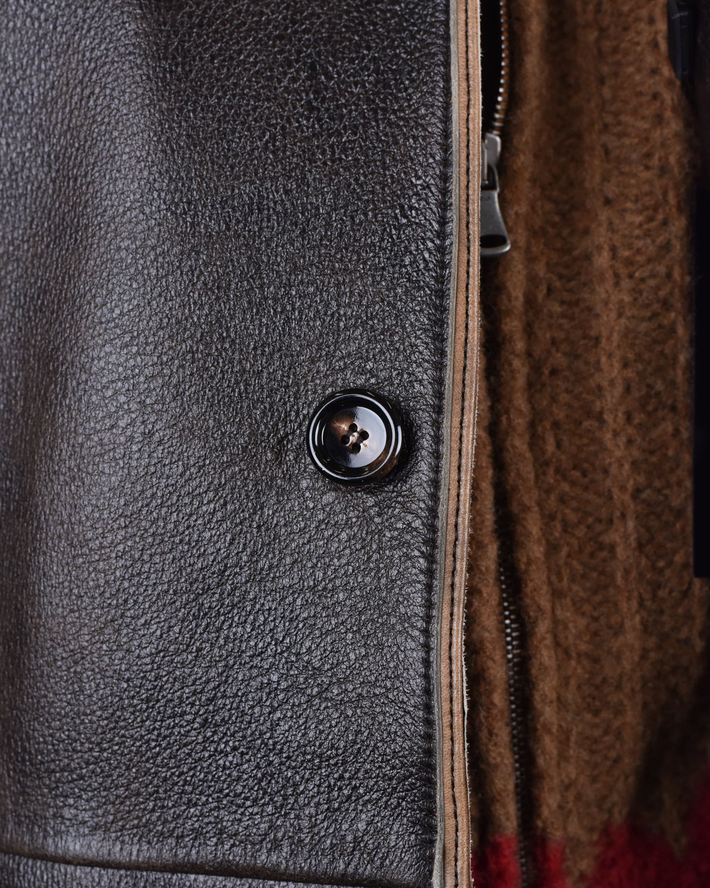 Khakis of Carmel - Brown Leather Zip-Up Jacket