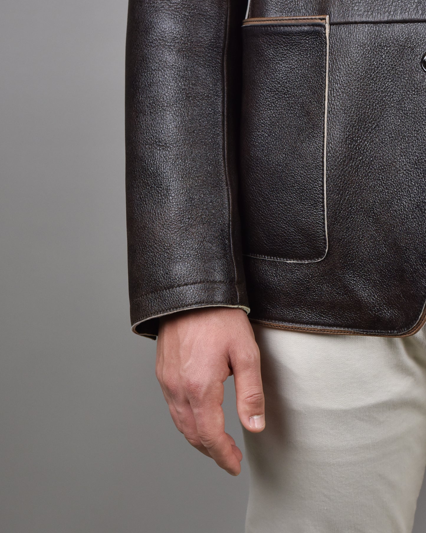Khakis of Carmel - Brown Leather Zip-Up Jacket