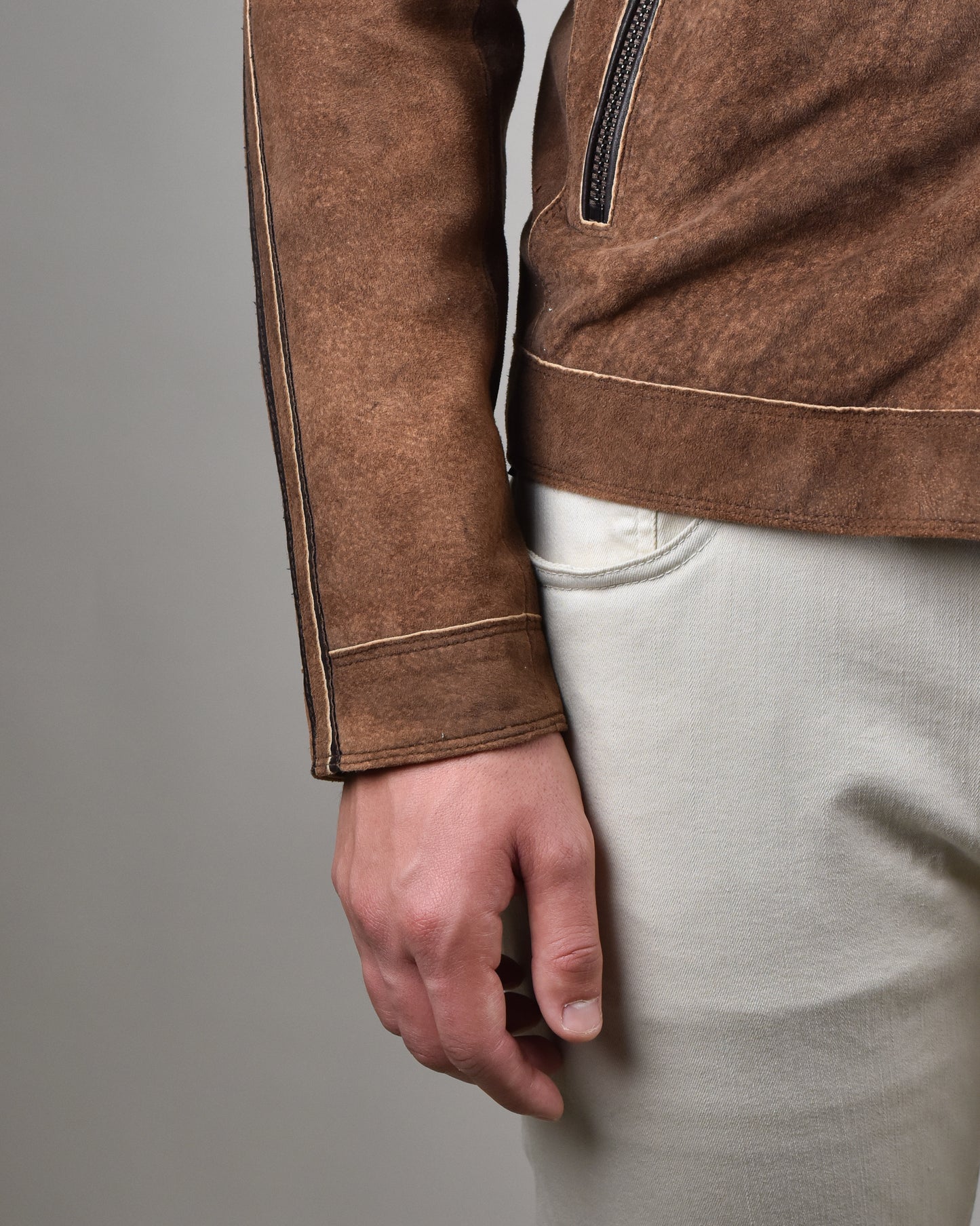Khakis of Carmel - Brown Leather Suede Zip-Up Jacket