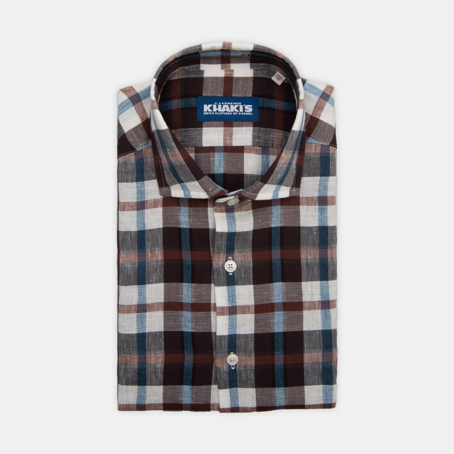 Khaki's of Carmel - Wine Red and White Plaid Print Linen Shirt