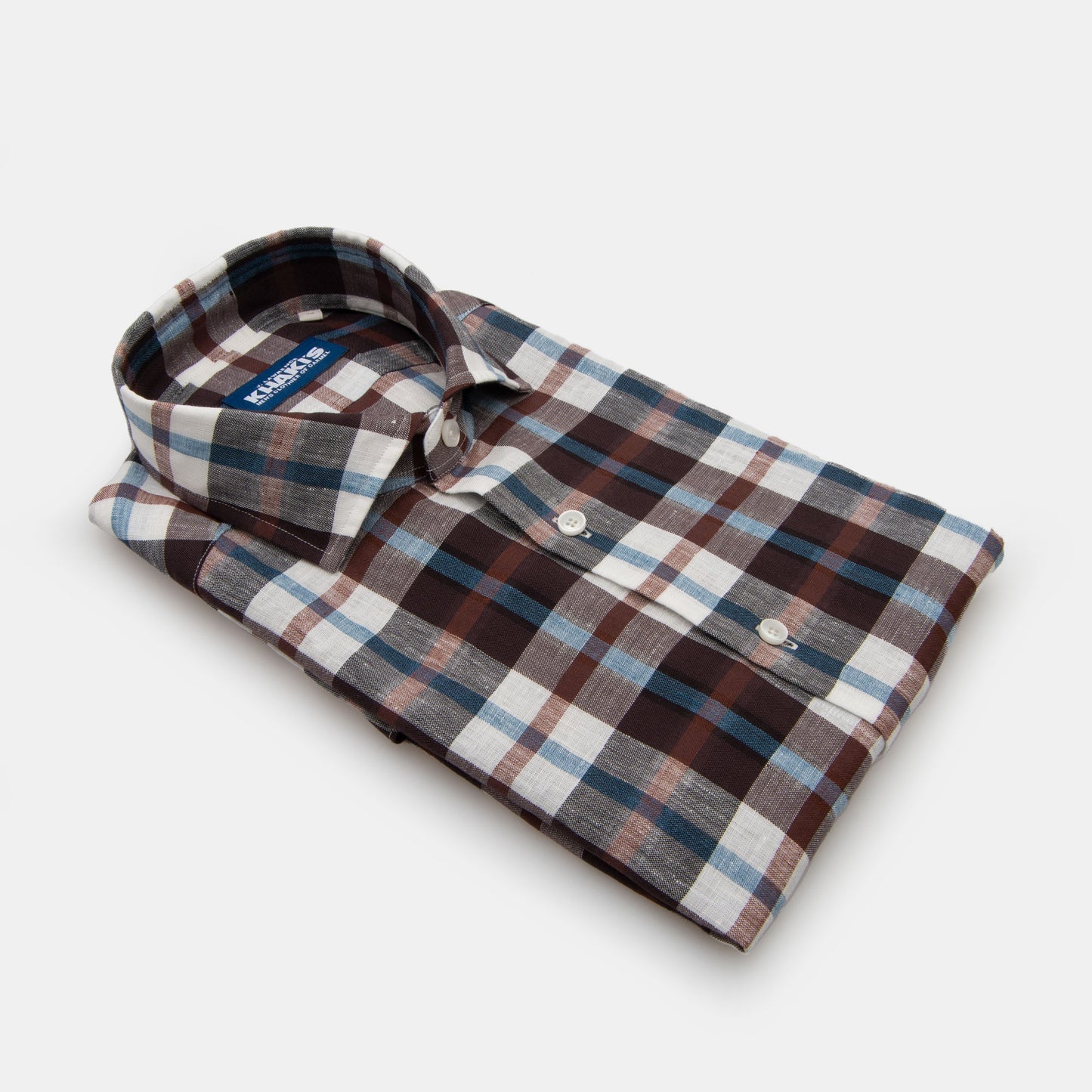 Khaki's of Carmel - Wine Red and White Plaid Print Linen Shirt