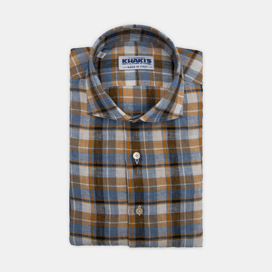 Khaki's of Carmel - Brown and Blue Plaid Linen Button Shirt