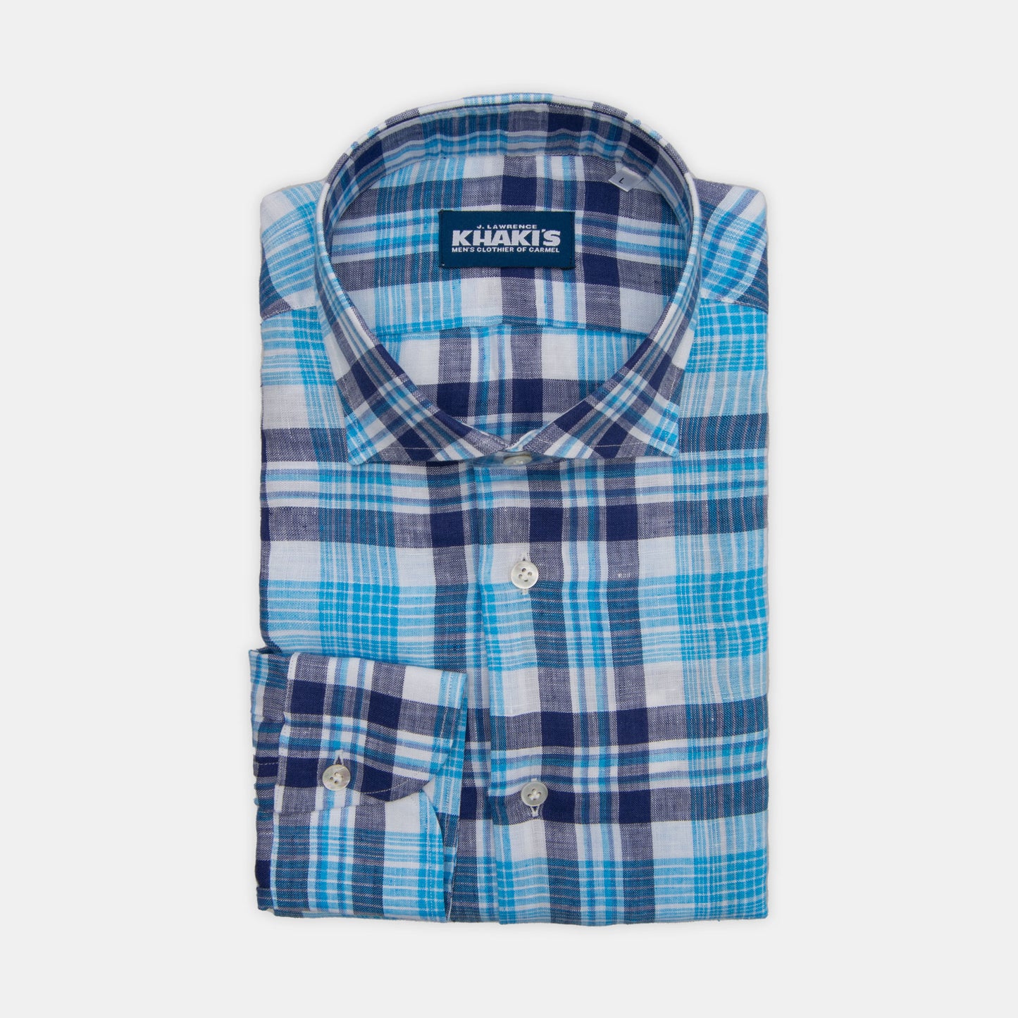 Khaki's of Carmel - Borriello Blue and White Plaid Linen Shirt