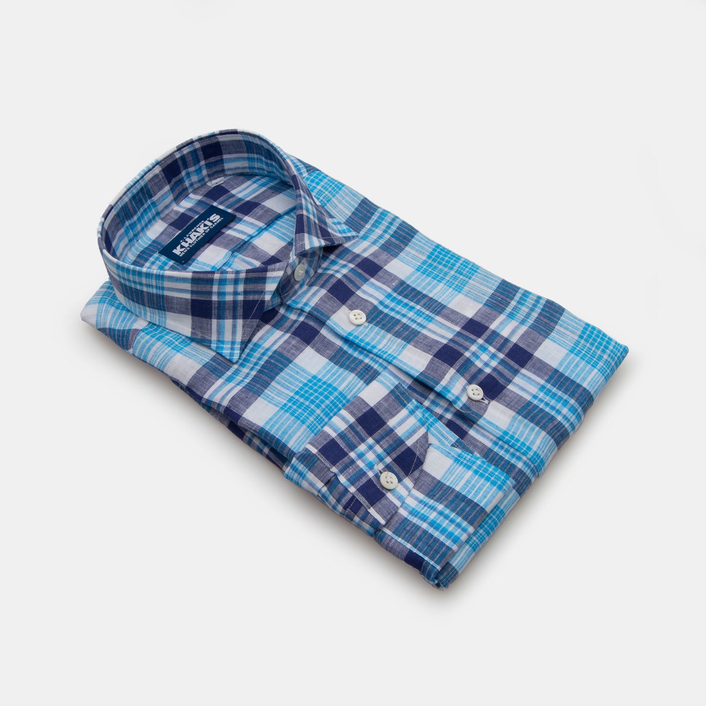 Khaki's of Carmel - Borriello Blue and White Plaid Linen Shirt