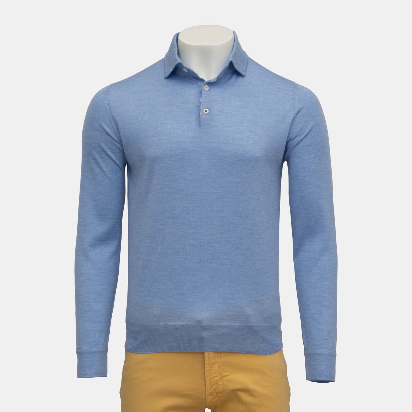 Isaia - Cashmere Silk Stretch Blend Polo Long Sleeve in Light Blue