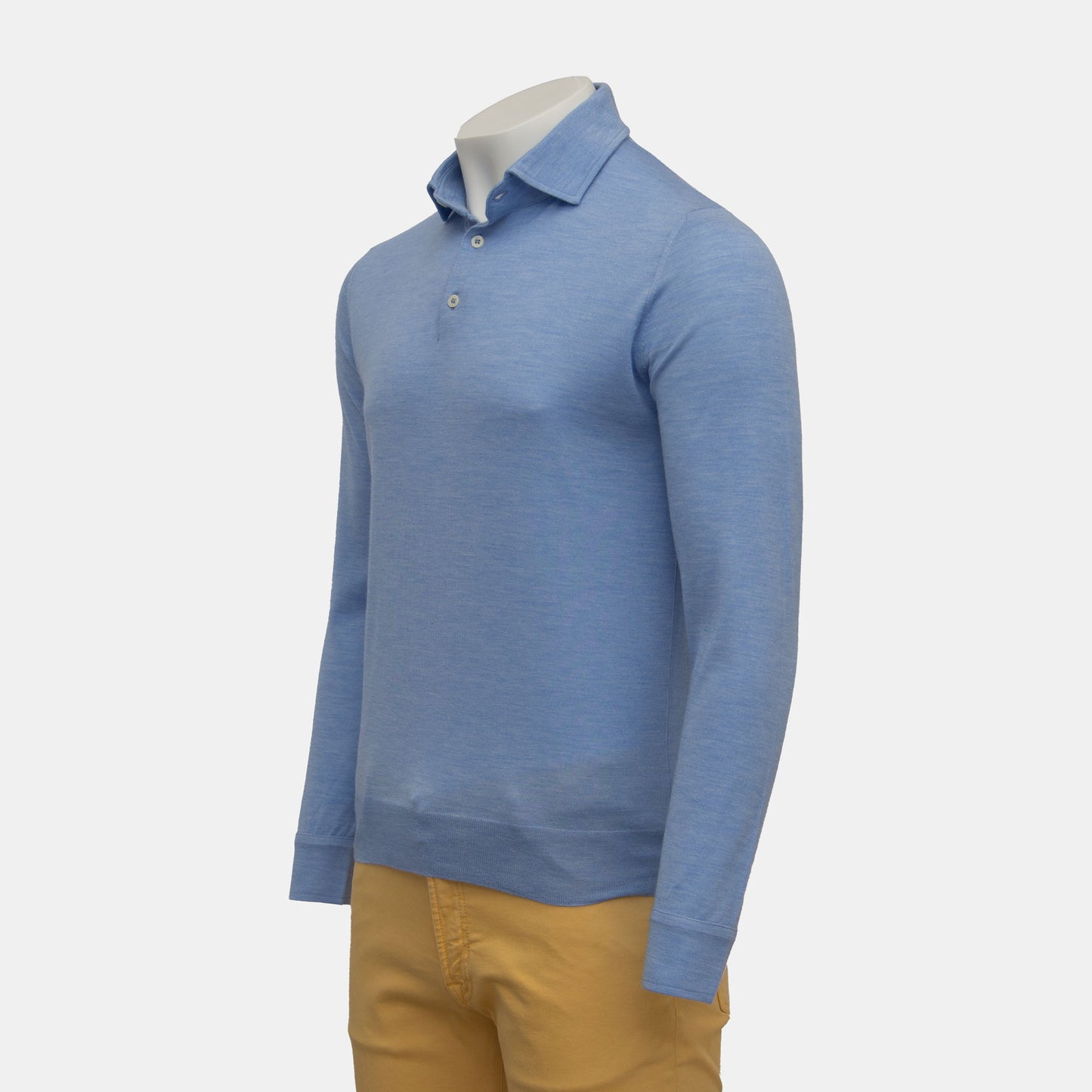 Isaia - Cashmere Silk Stretch Blend Polo Long Sleeve in Light Blue