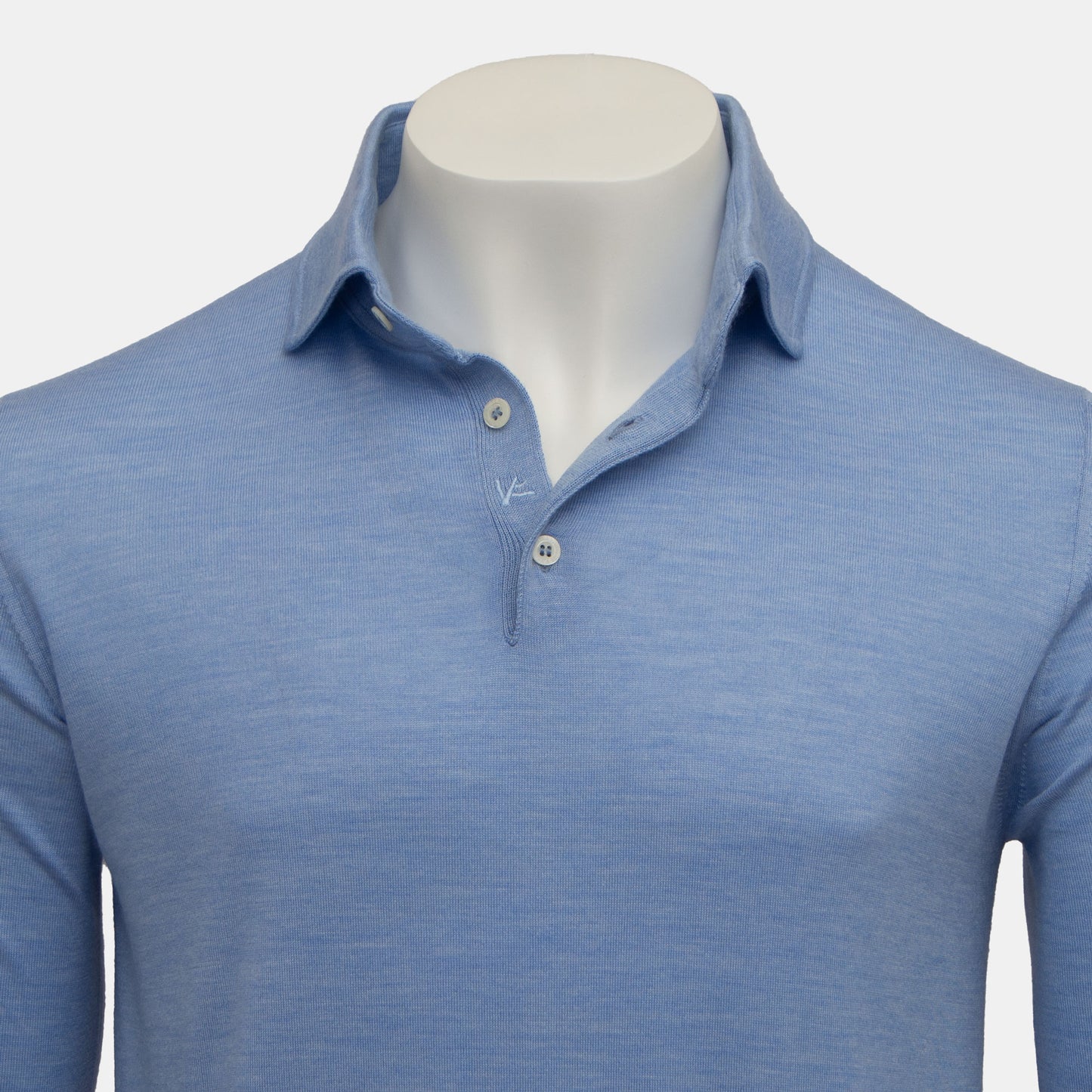 Isaia - Cashmere Silk Stretch Blend Polo Long Sleeve in Light Blue