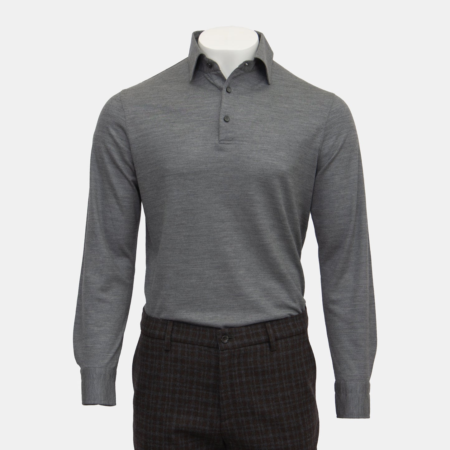 Isaia - Wool Evening Polo Long Sleeve in Charcoal Grey