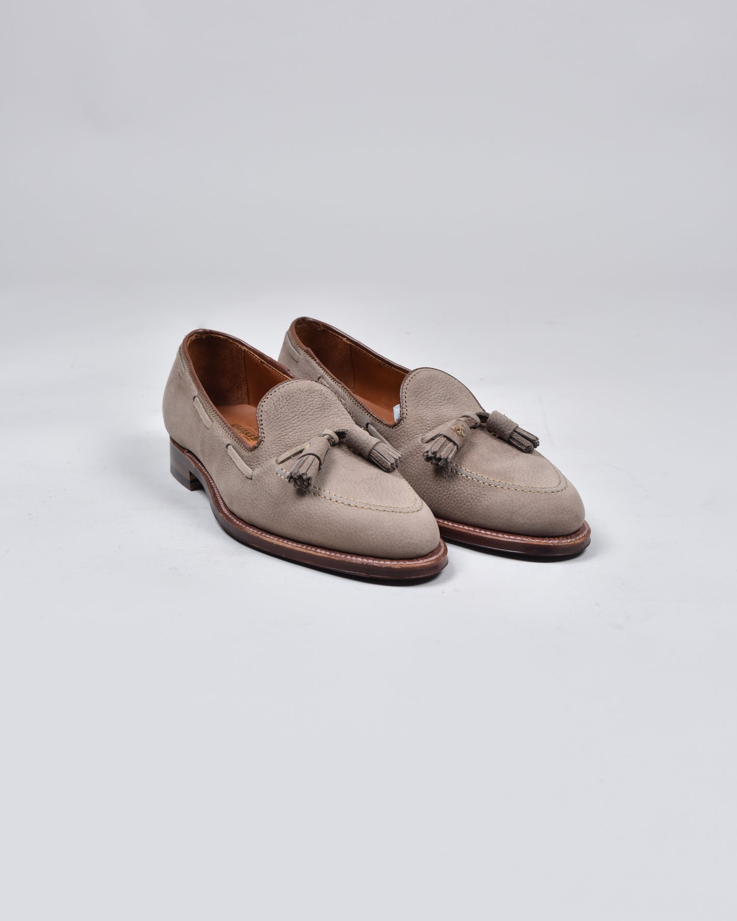 Oyster Tumbled Suede Tassel Loafers