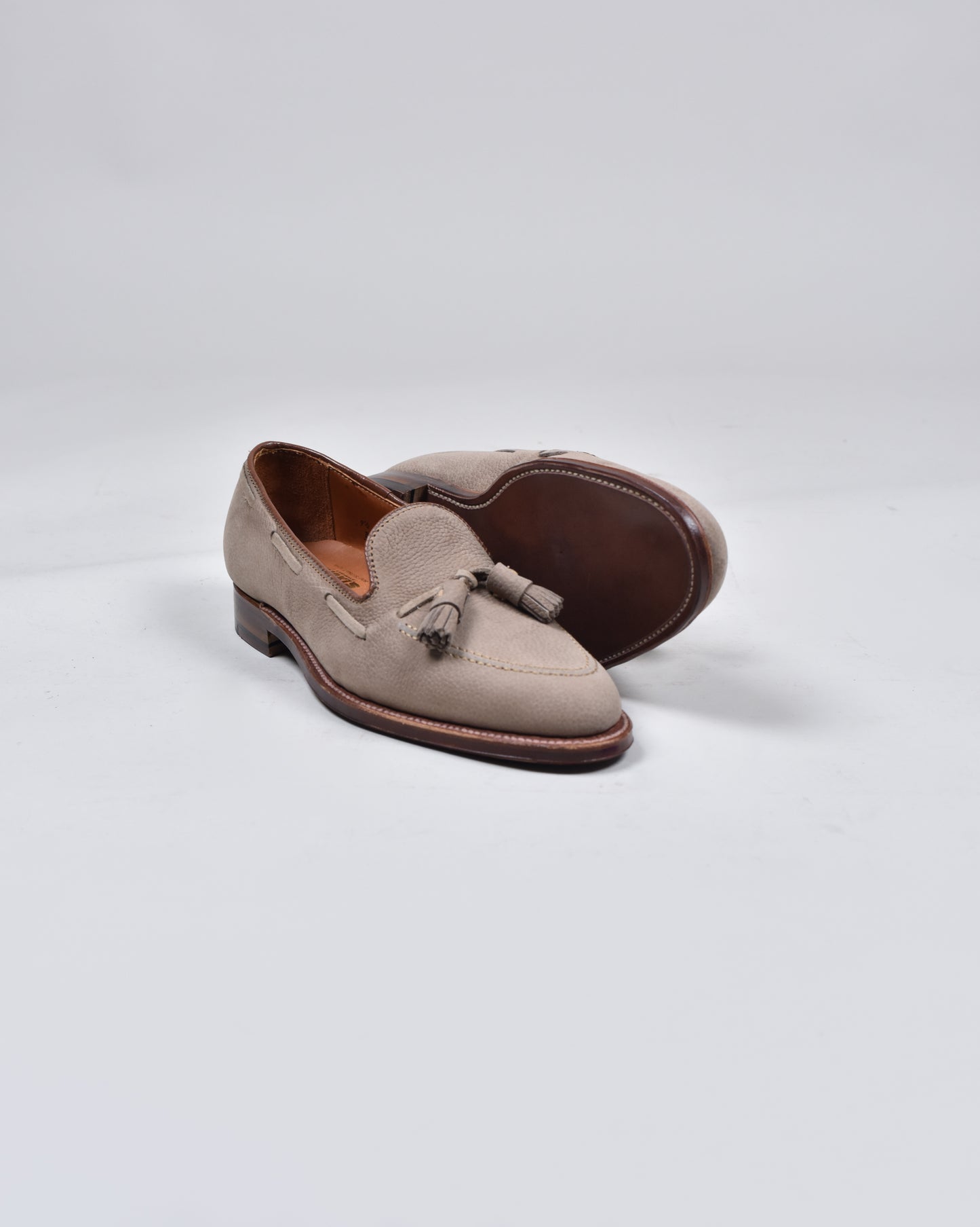 Oyster Tumbled Suede Tassel Loafers