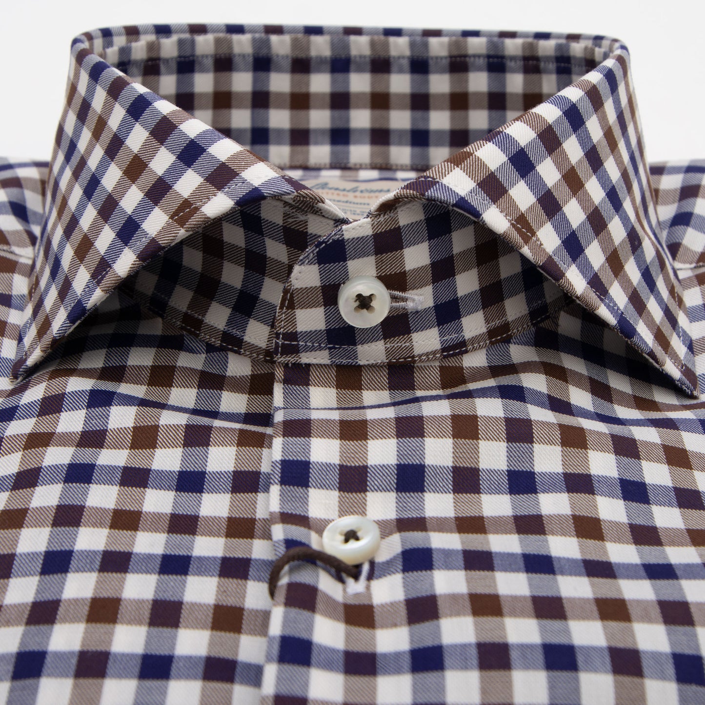Stenstroms - Gingham Check Cotton Shirt in Brown and Blue