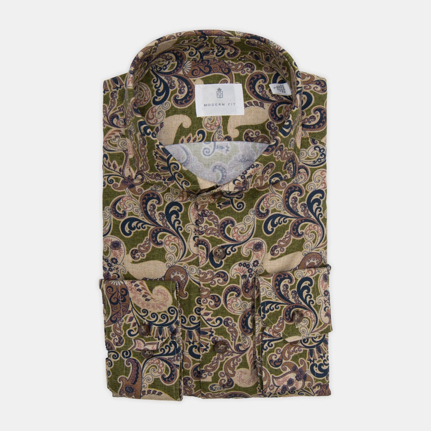 Khaki's of Carmel - E.B. Paisley Pattern Shirt in Olive Brown