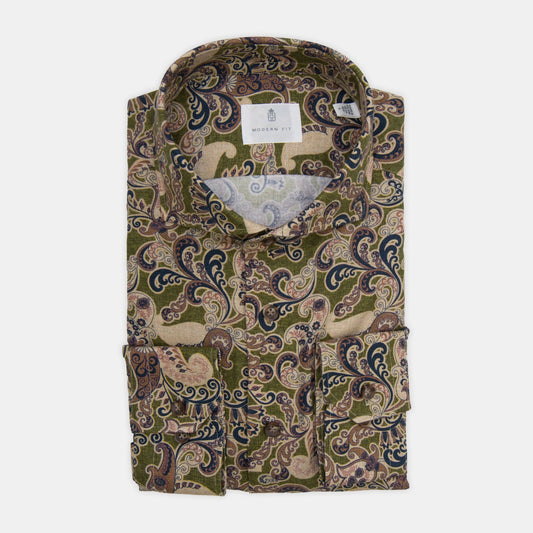 Khaki's of Carmel - E.B. Paisley Pattern Shirt in Olive Brown
