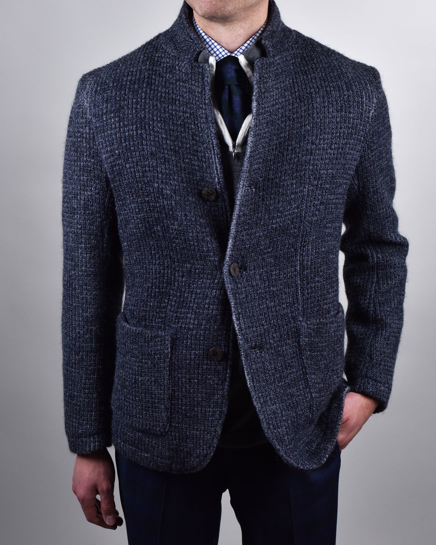 Gimo's - Dark Grey Wool Knit Button-Front Cardigan