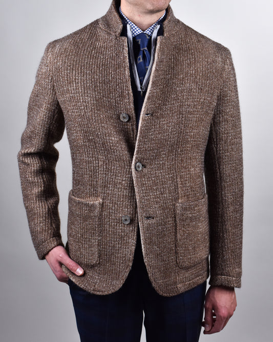 Gimo's - Brown Wool Knit Button-Front Cardigan