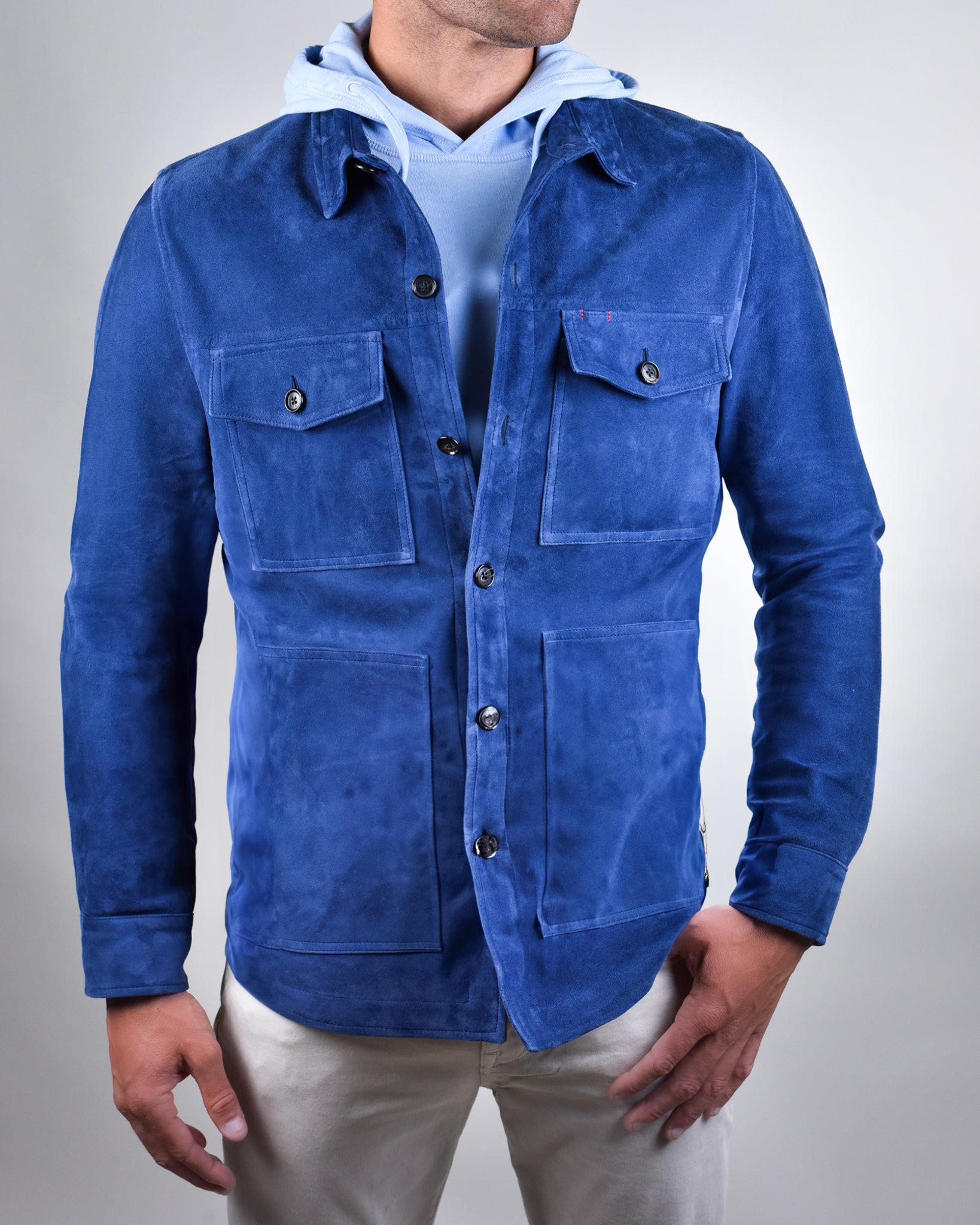 Isaia Royal Blue Button up Overshirt Coat