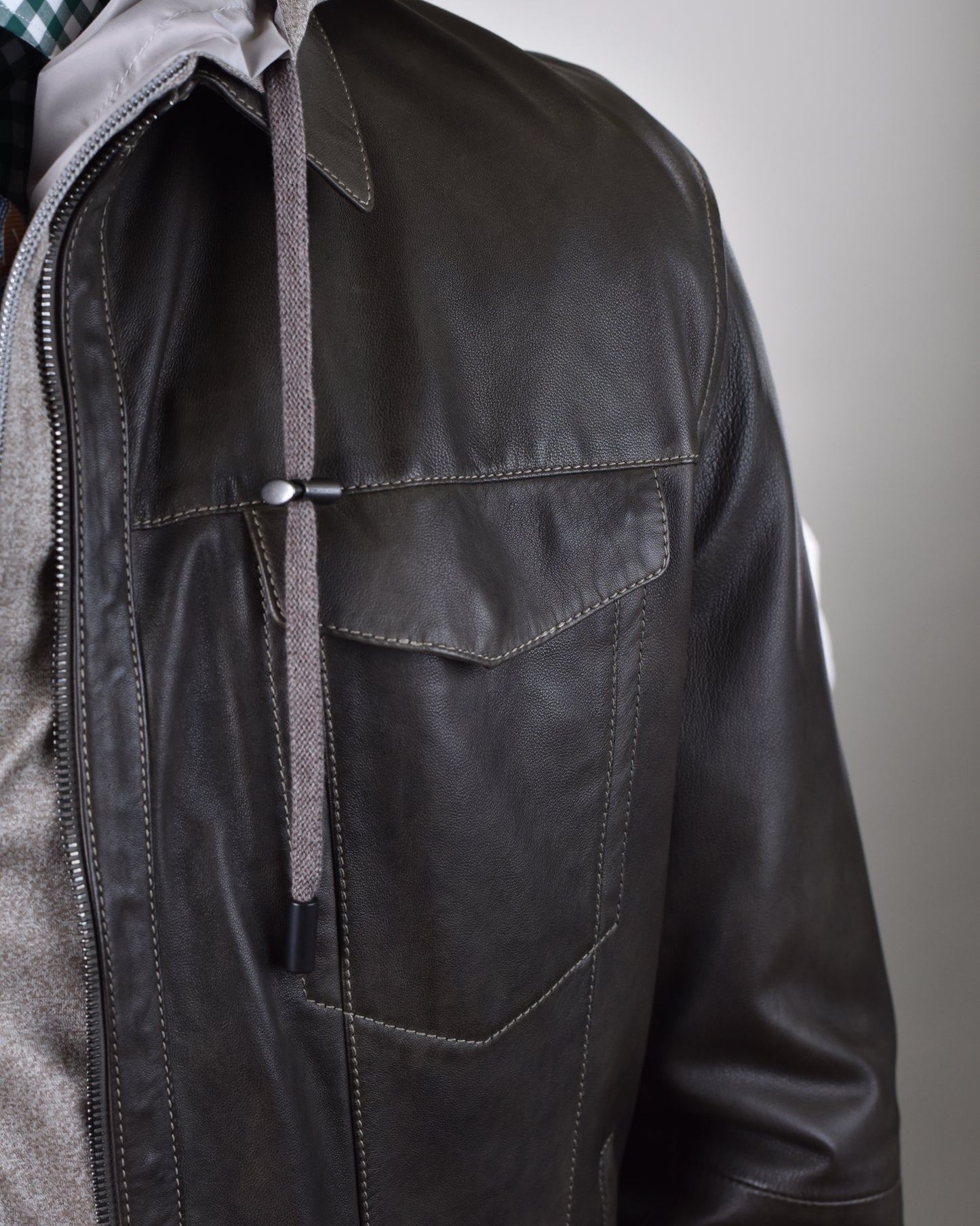 Khakis of Carmel - Olive Leather Button-Front Jacket