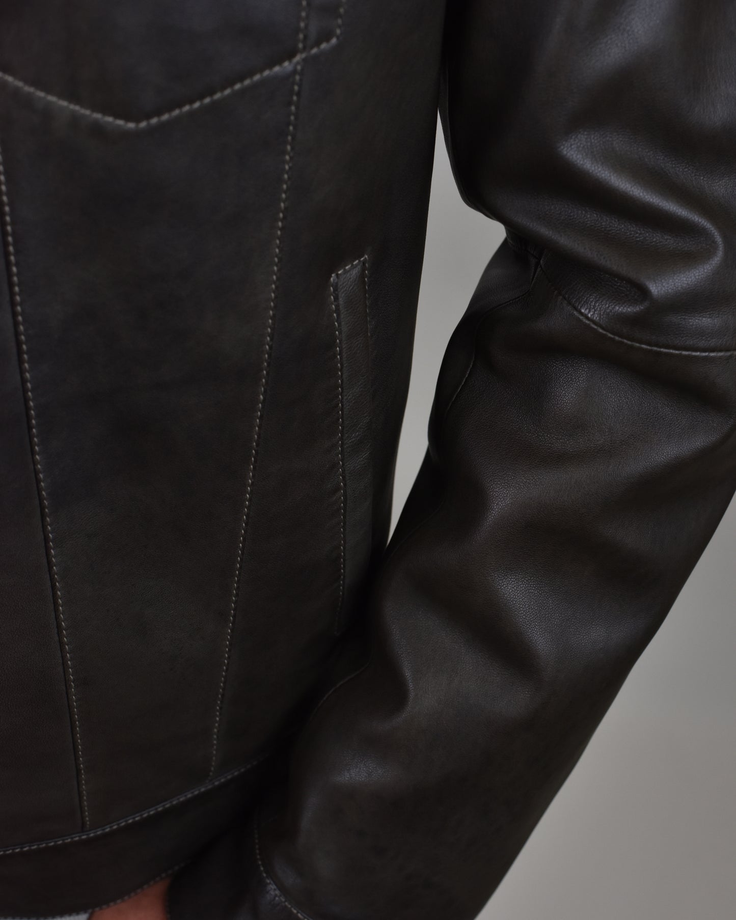 Khakis of Carmel - Olive Leather Button-Front Jacket