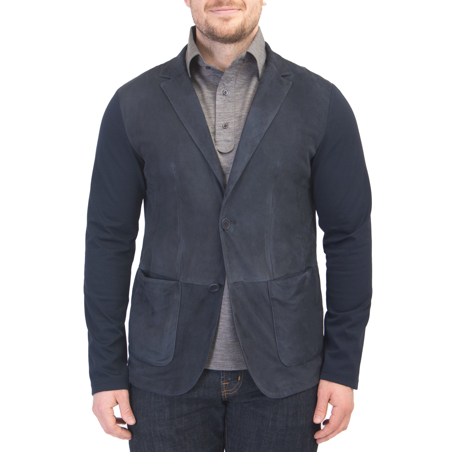 Khakis Carmel Suede Shirt Jacket in Navy