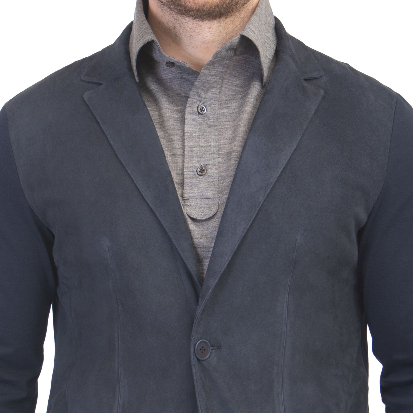 Khakis Carmel Suede Shirt Jacket in Navy