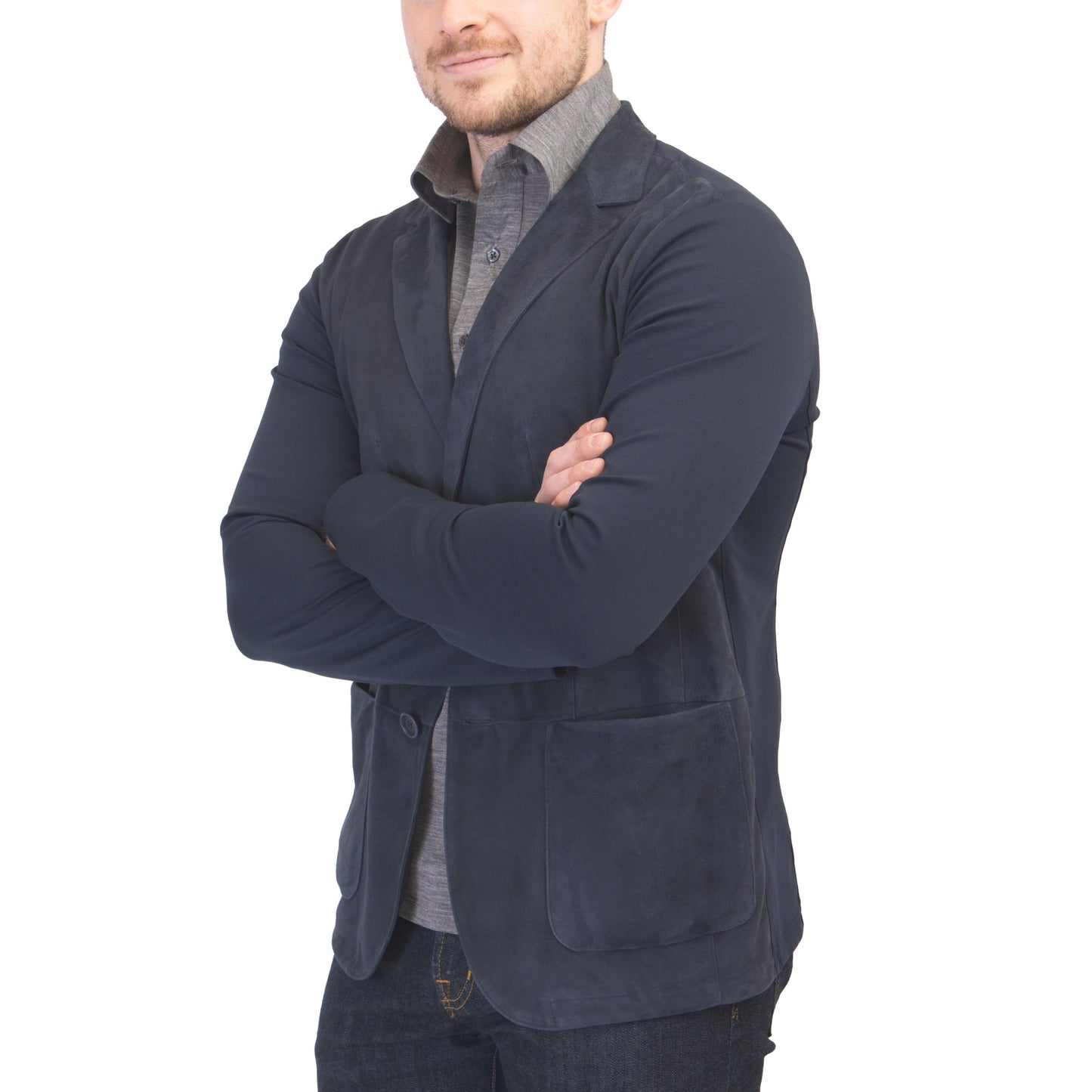 Khakis Carmel Suede Shirt Jacket in Navy