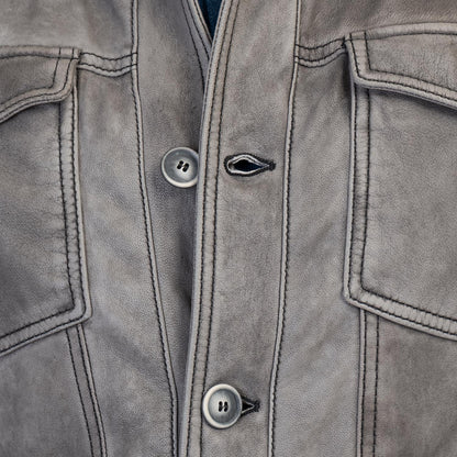 Gimos Leather & Canvas Jacket in Aged Dark Grey
