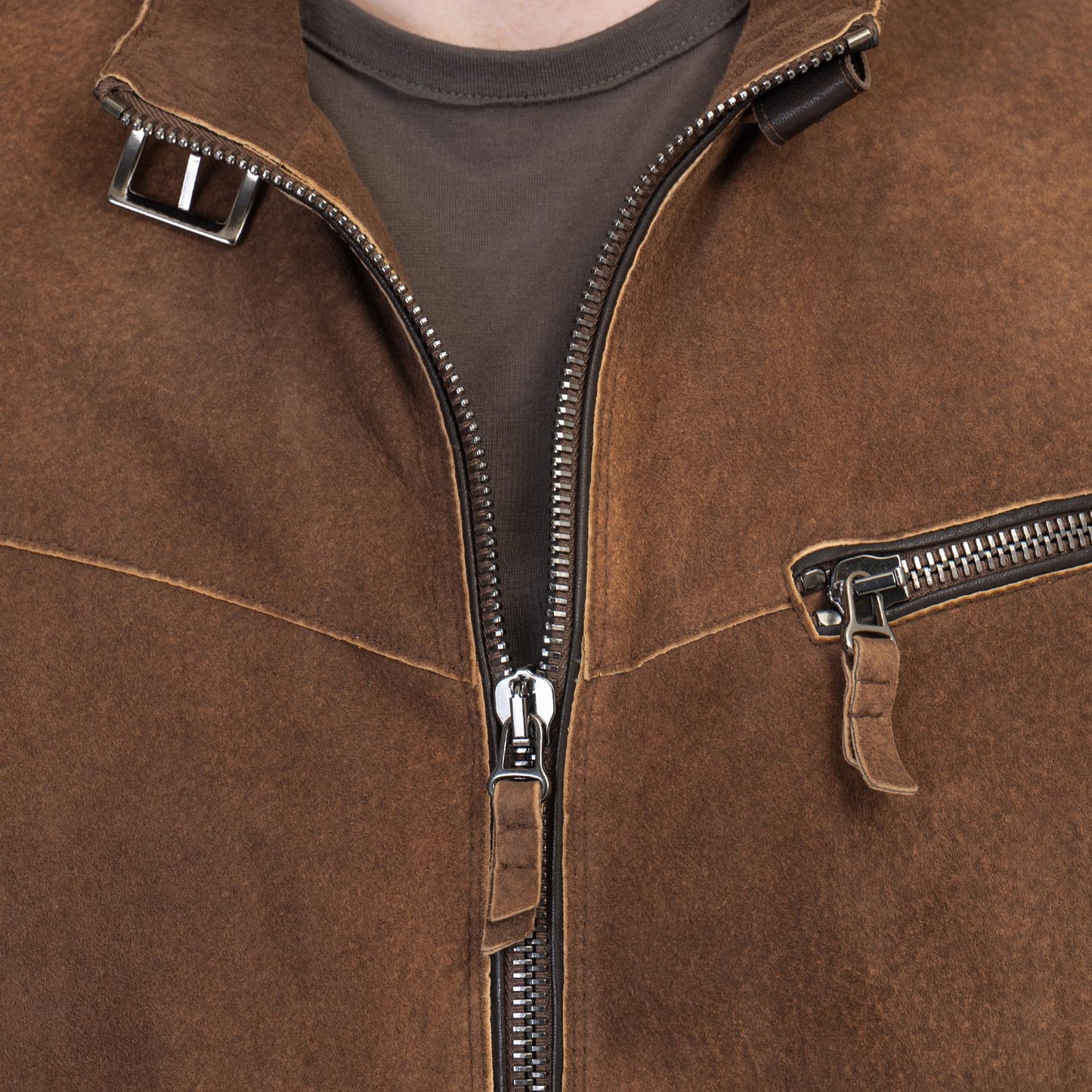 Gimos Washed Nubuck Moto Jacket in Dark Cognac