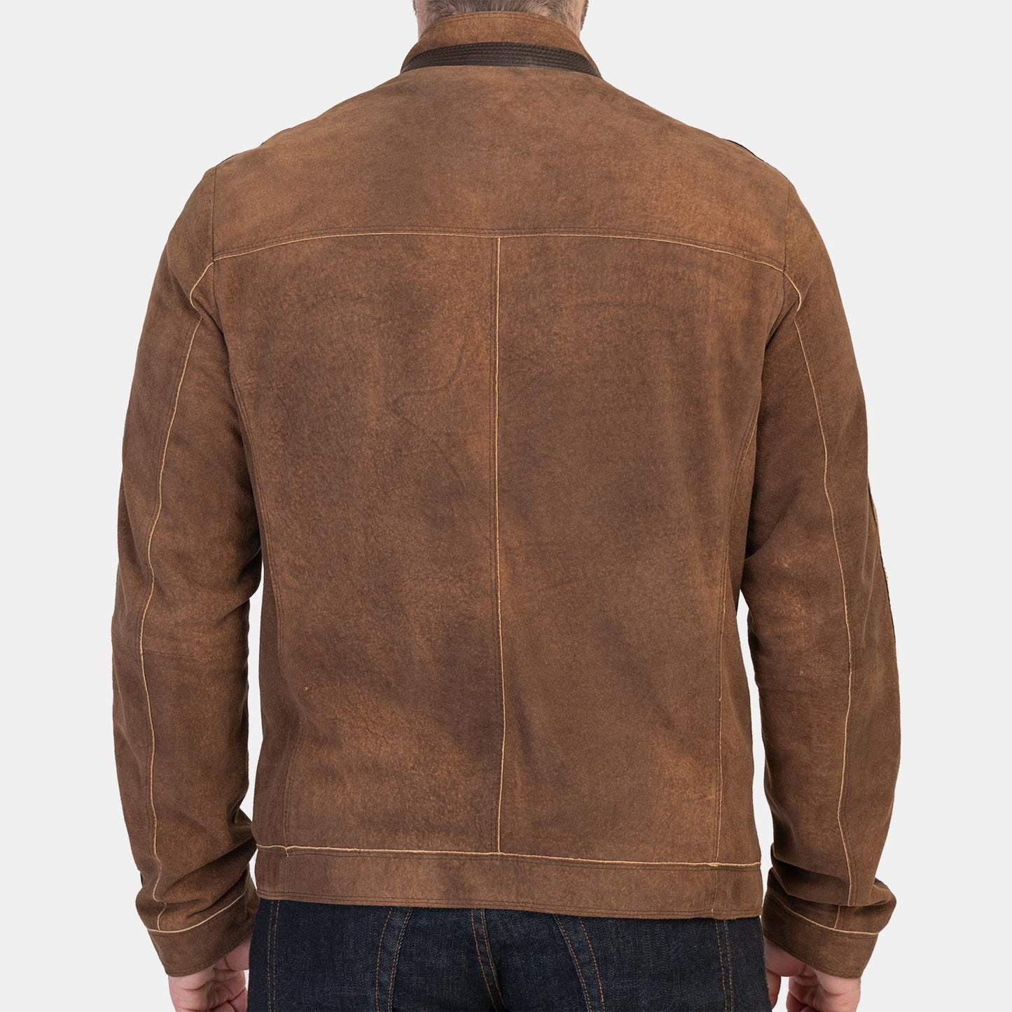 Gimos Washed Nubuck Moto Jacket in Dark Cognac