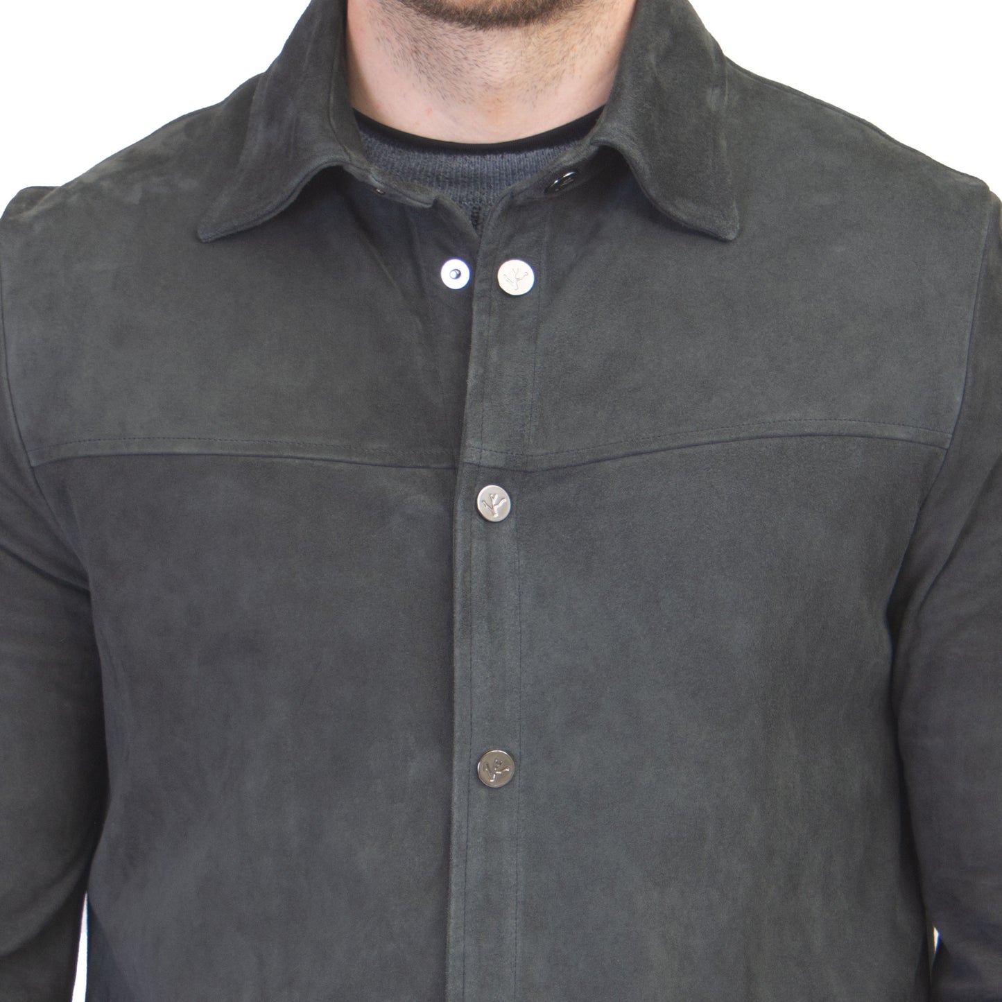 Isaia Leather Suede Shirt in Blue Grey