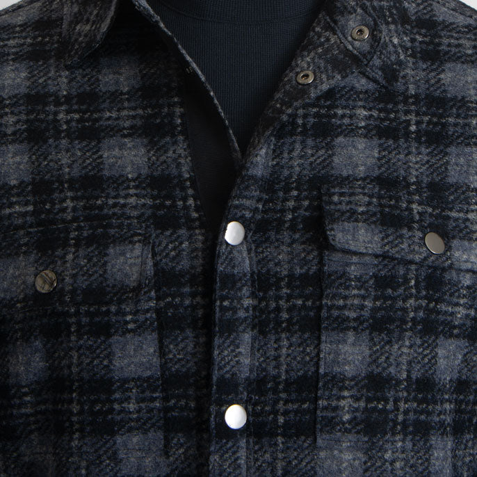 Khaki's of Carmel - Wool Blend Plaid Shirt Jacket in Blue and Grey