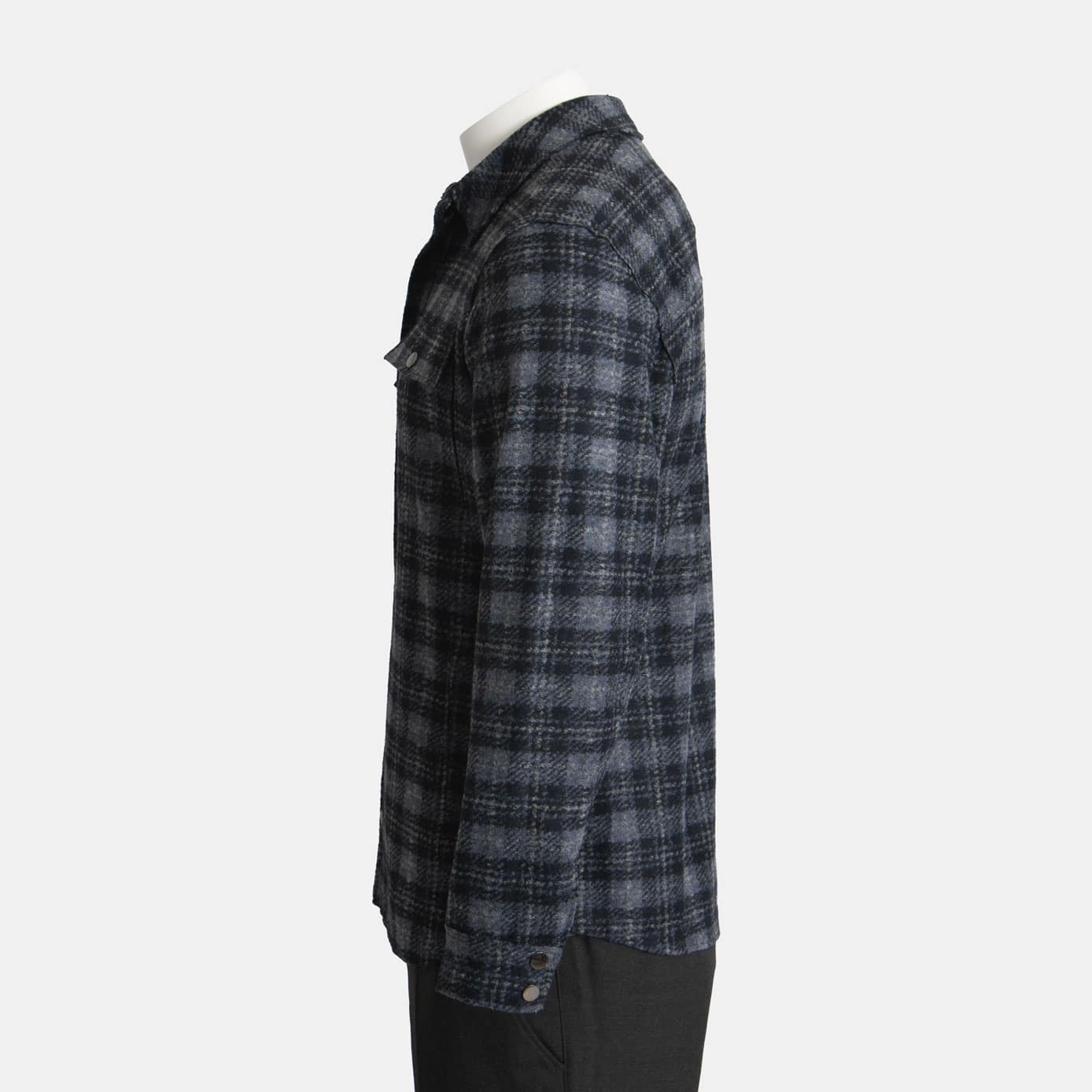 Khaki's of Carmel - Wool Blend Plaid Shirt Jacket in Blue and Grey