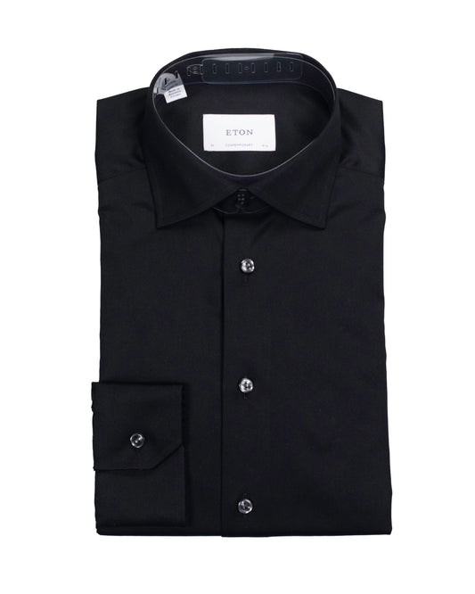 eton cont black woven dress shirt