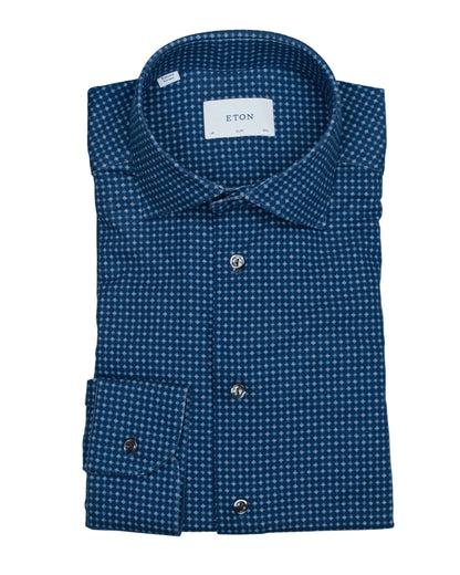 eton navy geo stretch shirt
