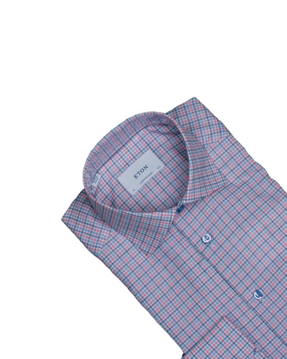 eton brown and navy minicheck shirt