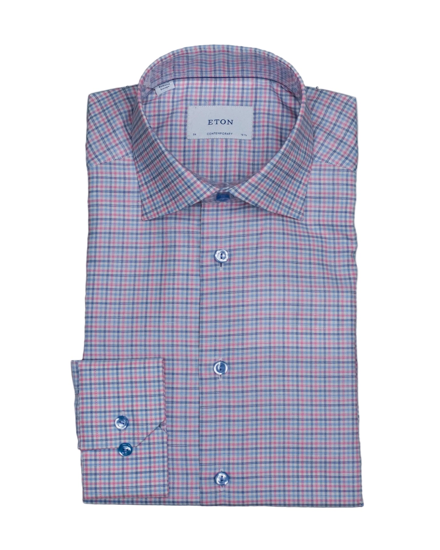 eton brown and navy minicheck shirt